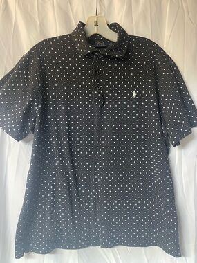 Polo by Ralph Lauren Men’s Heather gray Polo Shirt with White Polka Dots